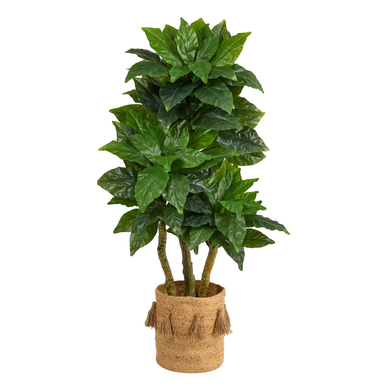 5ft. Bird Nest Artificial Tree in Handmade Natural Jute Planter with Tassels UV Resistant (Indoor/Outdoor)